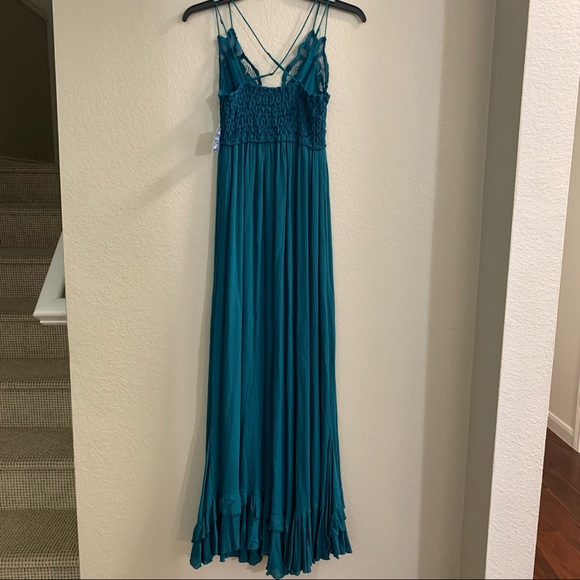 NWT Free People Adella Maxi Slip Dress in Teal Jewel Blue - Picture 9 of 12